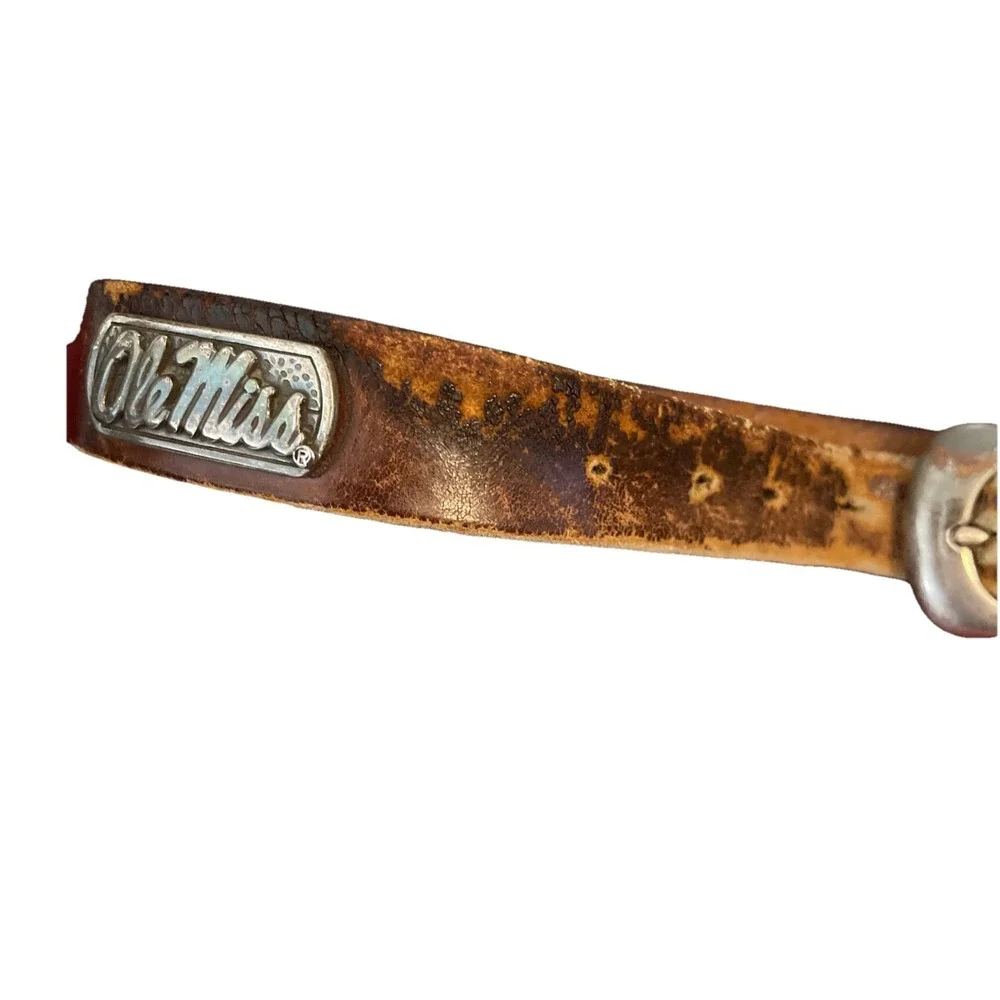 Thrashed ! VTG Ole Miss Genuine Brown Leather Belt Size 40 ‎ Loved & Worn! READ